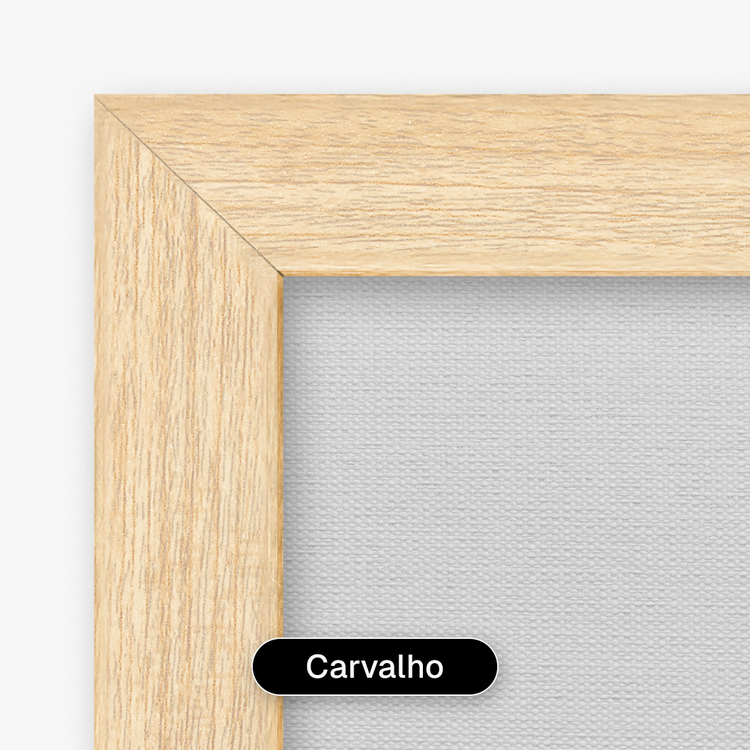 Quadro decorativo com moldura estilo caixa carvalho, oferecendo profundidade e acabamento clean e contemporâneo