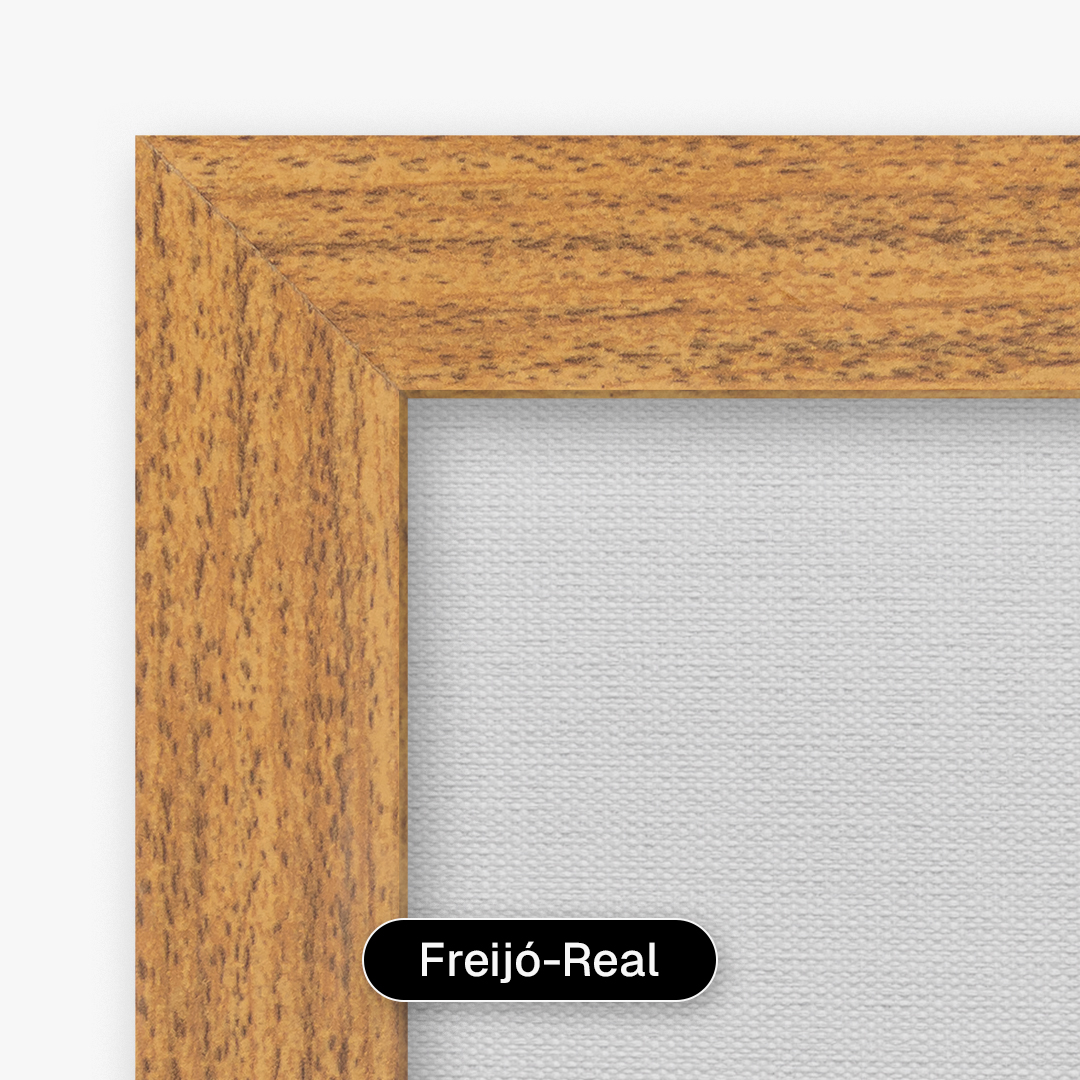 Quadro decorativo com moldura estilo caixa freijó-real, oferecendo profundidade e acabamento clean e contemporâneo