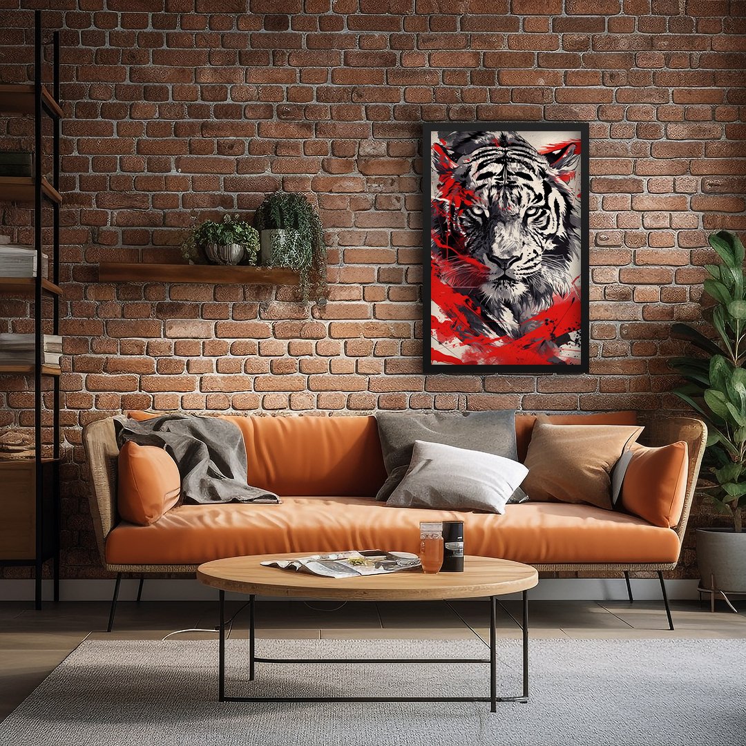 Quadros decorativos de tigres com arte vibrante e selvagem, ideal para decoração impactante de ambientes modernos