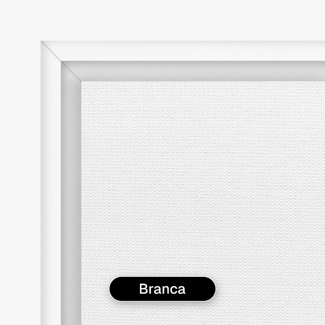 Quadro decorativo com moldura estilo flutuante branca, criando efeito de arte suspensa e acabamento moderno